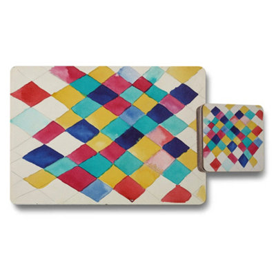 Benjamin Tate Design Artisan Diamond Mosaic Placemat And Coaster Set With Wood Backing Limited Edition Artwork from B&Q