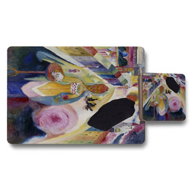 B&Q -  Exclusive Abstract Art Placemat And Coaster Set In Luxury Print Collection With Wood Backing