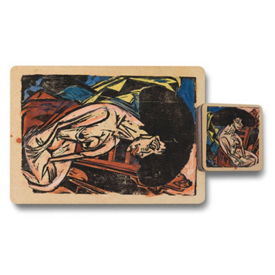 B&Q -  Placemat And Coaster Set With Wood BottomDesigner Artwork Collection Limited Edition