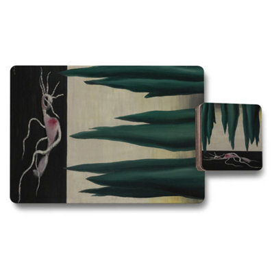 B&Q -  Designer Artwork Placemat And Coaster Set With Wood Bottom Limited Edition Collection