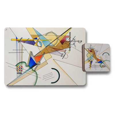 B&Q -  Abstract Geometric Placemat And Coaster Set With Wood Backing Limited Designer Artwork