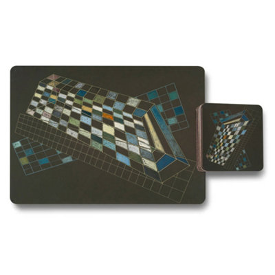 B&Q -  Premium Designer Artwork Placemat And Coaster Set With Wood Bottom Limited Edition