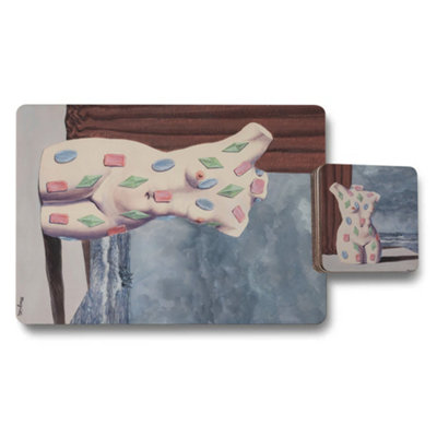 B&Q -  Designer Artwork Placemat Coaster Set With Wood Base Elite