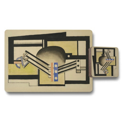 B&Q -  Abstract Geometry Collection Placemat Coaster Set With Wood Bottom And Premium Print Artwork Set Of 12