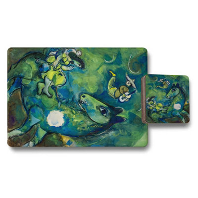 B&Q -  Prestige Placemat And Coaster Set In Exclusive Green Wildlife Artwork With Wooden Base