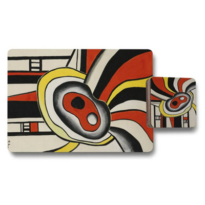 B&Q -  Abstract Art Placemats And Coasters Set Designer Artwork Wood Bottom Limited Edition