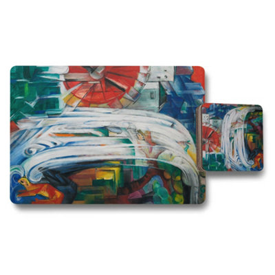 B&Q -  Designer Artwork Placemat And Coaster Set With Wood Backing Exclusive Collection