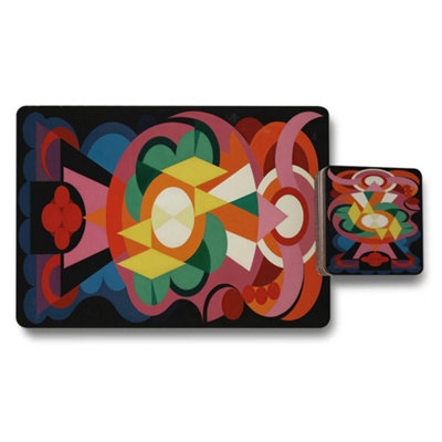 B&Q -  Placemat Coaster Set Designer Art Collection With Wood Bottom Luxe Finish Exclusive Design