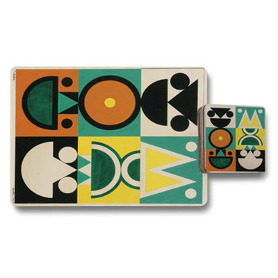 B&Q -  Designer Abstract Geometric Placemat And Coaster Set With Wood Backing Set Of 12 Limited Edition Artwork