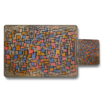 B&Q -  Artisan Abstract Placemat Coaster Set With Wood Bottom Designer Artwork Collection Limited Edition Set Of 12