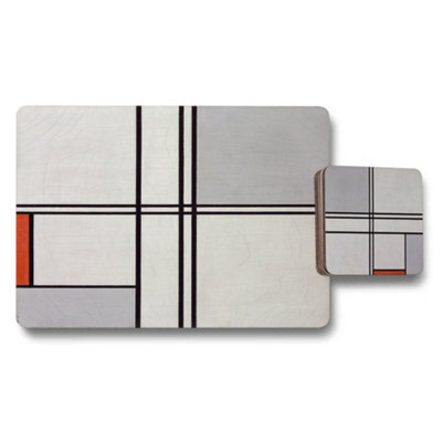 Benjamin Tate Design Mondrian Inspired Placemats And Coasters Set With Wood Bottom Designer Artwork Collection Exclusive from B&Q