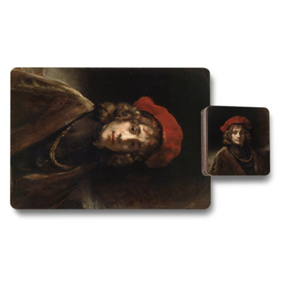 B&Q -  Placemat Coaster Set Designer Artwork Exclusive Wood Bottom