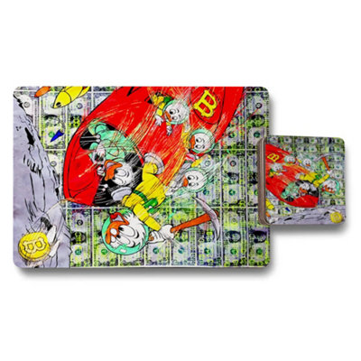 B&Q -  Exclusive Designer Artwork Placemat Coaster Set Wood Base