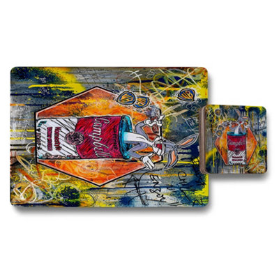 B&Q -  Placemat And Coaster Set Featuring Campbell's Soup Can Art Giclee Print Wood Backed Limited Edition