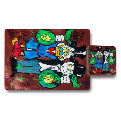 B&Q -  Placemat And Coaster Set With Designer Artwork On Wood Bottom Exclusive Limited Edition
