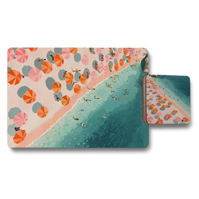 Benjamin Tate Design Exclusive Designer Beachscape Twelve Piece Placemats And Coasters Set With Wood Base And Giclee Print Artwork from B&Q