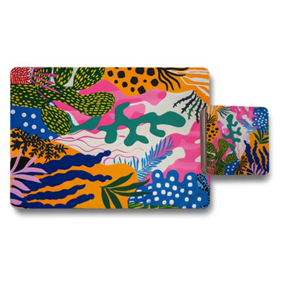 B&Q -  Abstract Colorful Placemat And Coaster Set Of 12 Designer Artwork With Wood Backing Exclusive