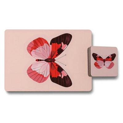 B&Q -  Designer Butterfly Placemat And Coaster Set With Wood Bottom And Premium Print Artwork Exclusive