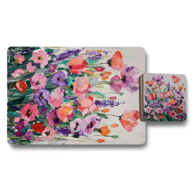 Benjamin Tate Design Floral Abstract Placemat And Coaster Set From Luxe Print Collection Limited Edition from B&Q