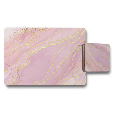 Benjamin Tate Design Pink Marble Placemat And Coaster Set In Gold Vein Designer Artwork Collection Limited Edition from B&Q