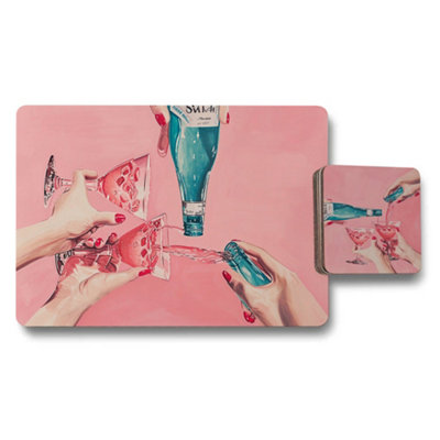B&Q -  Placemat And Coaster Set With Designer Artwork And Wood Base Premium Exclusive Edition