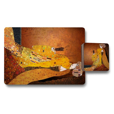 Benjamin Tate Design Klimt Inspired Placemat And Coaster Set12 Piece Luxury Artwork On Wood BaseExclusive Collection from B&Q