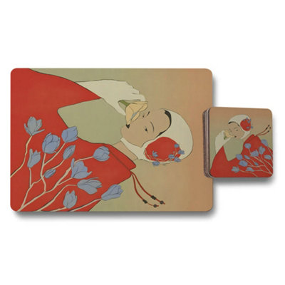 B&Q -  Designer Artwork Placemat And Coaster Set Wood Bottom With Exclusive Print Technology