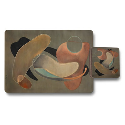 B&Q -  Artistic Placemat Coaster Set With Wood Bottom Designer Abstract Artwork Collection