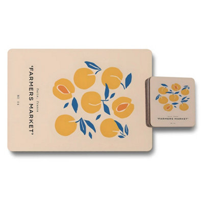 Benjamin Tate Design Farmers Market Placemats And Coasters Set In Peach Print With Wood Base Paris France Design Limited Edition from B&Q