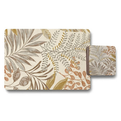 B&Q -  Botanical Placemat Coaster Set With Designer Artwork And Wood Bottom Exclusive Edition