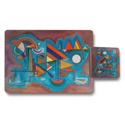 Benjamin Tate Design Artisan Placemat And Coaster Set Modern Abstract Print Collection Wood Backed Twelve Piece Exclusive Edition from B&Q