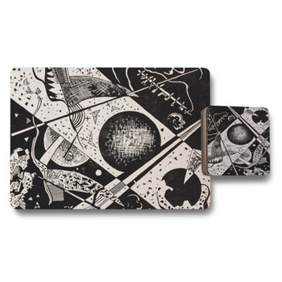 B&Q -  Abstract Designer Artwork Wood Placemat And Coaster Set In Exclusive Print Collection