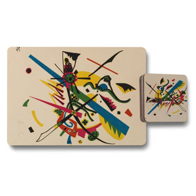 B&Q -  Placemat And Coaster Set Designer Artwork Collection Wood Bottom Artistic Limited Edition