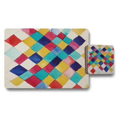 B&Q -  Set Of 12 Placemat And Coaster Set With Wood Bottom In Trend Designer Artwork Collection Exclusive