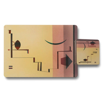 B&Q -  Geometric Abstract Placemat And Coaster Set With Premium Print And Wood Backing Twelve Pieces