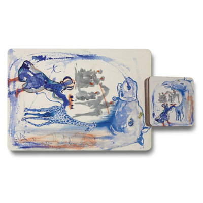 B&Q -  Designer Artwork Placemats And Coasters Set With Wood Bottom Limited Edition Exclusive