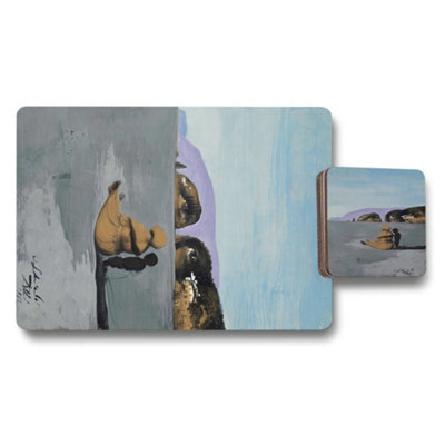B&Q -  Designer Artwork Placemats And Coasters Set With Wood Bottom Luxe Print Exclusive Edition