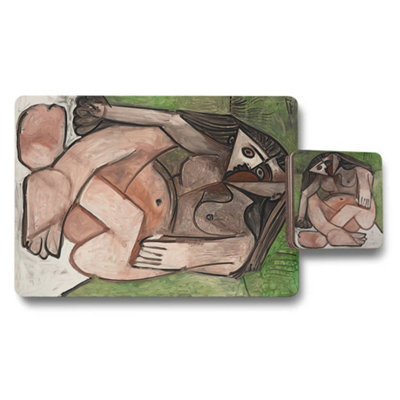 B&Q -  Abstract Expressionist Placemat And Coaster Set With Wood Bottom Limited Edition Designer Artwork