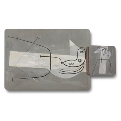 Benjamin Tate Design Placemat And Coaster Set In Gray Abstract Artwork With Wood Base Limited Edition Exclusive from B&Q