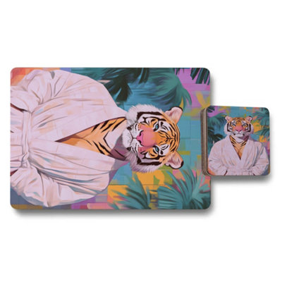 B&Q -  Tiger Print Placemat And Coaster Set Designer Artwork Palm Jungle Lux Collection Limited Edition