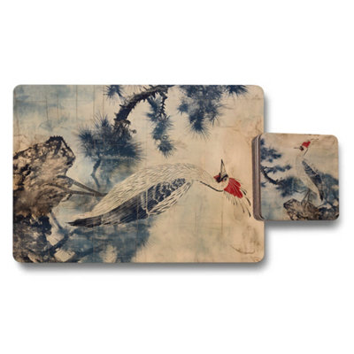 Benjamin Tate Design Placemat Coaster Set With Wood Bottom And Designer Crane Artwork Limited Edition Collection from B&Q
