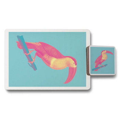 Benjamin Tate Design Artisan Toucan Print Wood Based Placemat And Coaster Collection With Exclusive Designer Patterns from B&Q