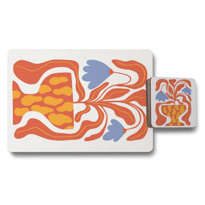 B&Q -  Floral Placemats And Coasters Set With Wood Bottom And Exclusive Premium Print Artwork