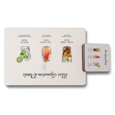 B&Q -  Placemat Coaster Set With Wood Bottom Designer Artwork Collection Exclusive Edition
