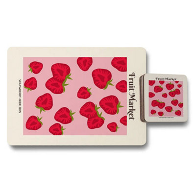 B&Q -  Fruit Market Placemat And Coaster Set Designer Artwork Collection Wood Bottom Limited Edition