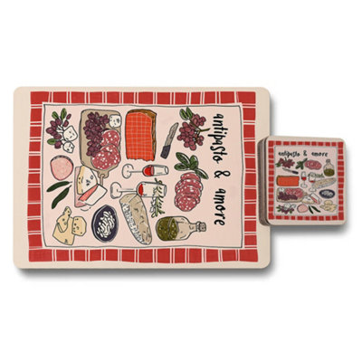 B&Q -  Designer Placemats And Coasters Set With Wood Bottom And Exclusive Artwork Collection