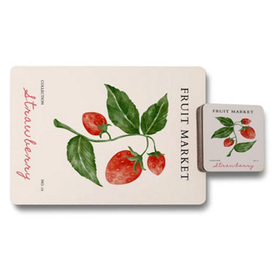 B&Q -  Fruit Market Placemat And Coaster Set From Strawberry Artwork Collection With Wood Backing No 14