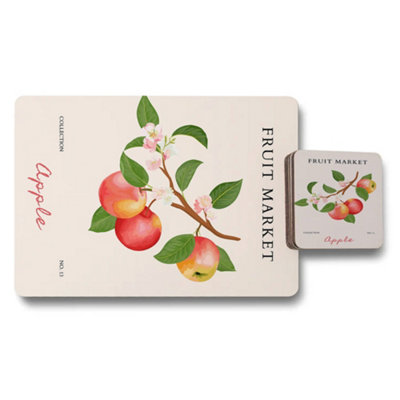 B&Q -  Fruit Market Apple Collection Placemat Coaster Set With Wood Bottom Limited Edition