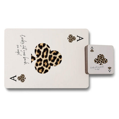 B&Q -  Leopard Print Designer Artwork Placemat And Coaster Set With Wood Bottom Exclusive Edition