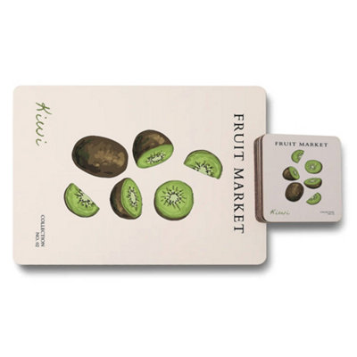 B&Q -  Kiwi Fruit Market Placemat And Coaster SetDesigner Artwork Collection With Wood BottomLimited Edition